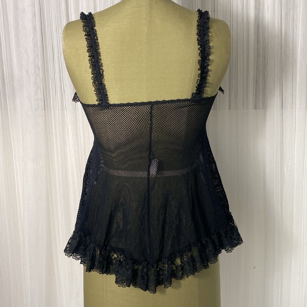 Shirley of Hollywood Black Stretchy Mesh Underwire Pink Bow Babydoll Nighty Med. - Picture 4 of 13